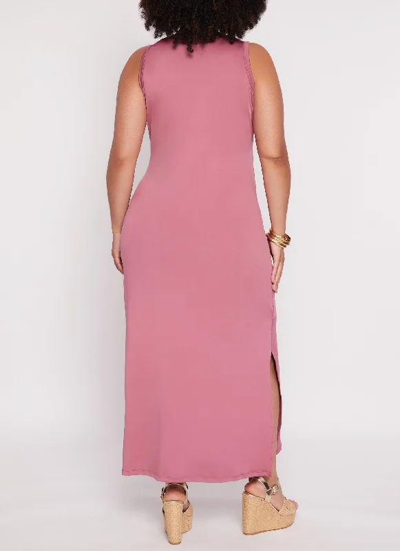 Plus Size Scoop Neck Side Slit Maxi Tank Dress