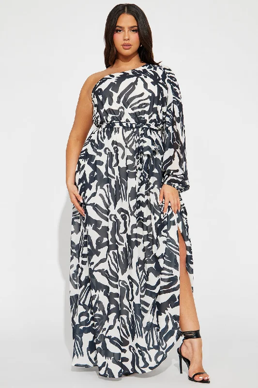 Monaco Chiffon Maxi Dress - Black/White