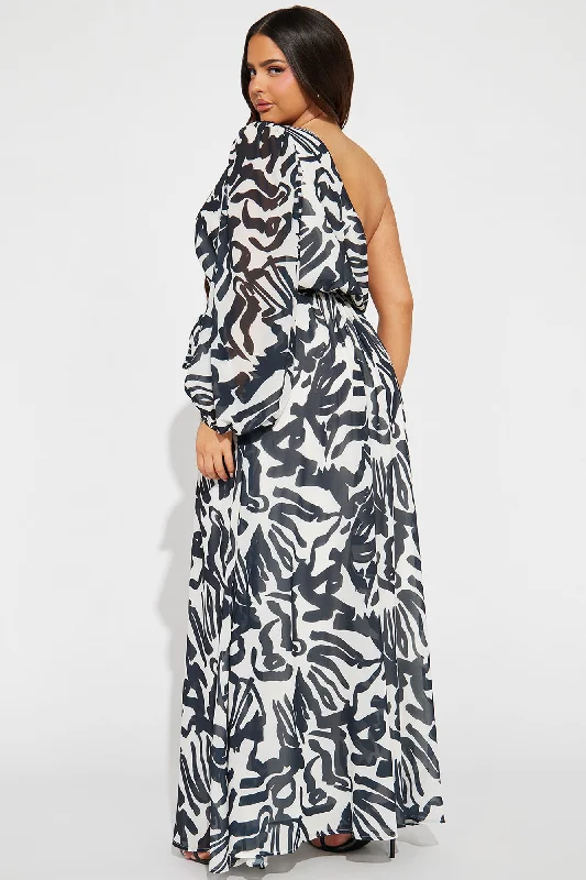 Monaco Chiffon Maxi Dress - Black/White