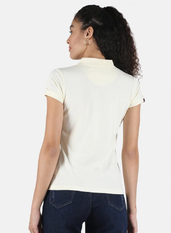 Women Off White Plain T-Shirt