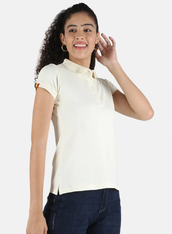 Women Off White Plain T-Shirt