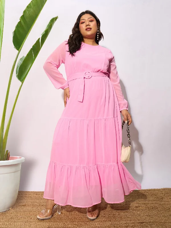 Women Pink Tiered Maxi Dress