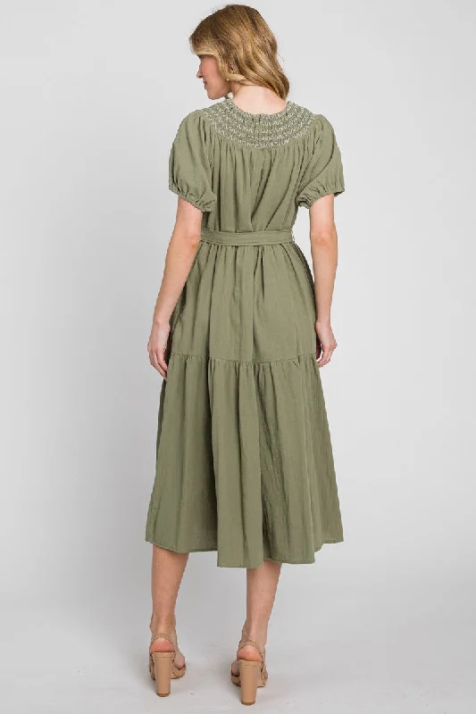 Solid Smock Neck Tiered Dress 1272