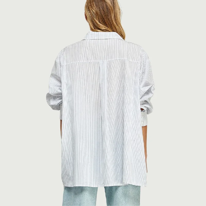 Striped Long Sleeve Shirt (White + Blue)