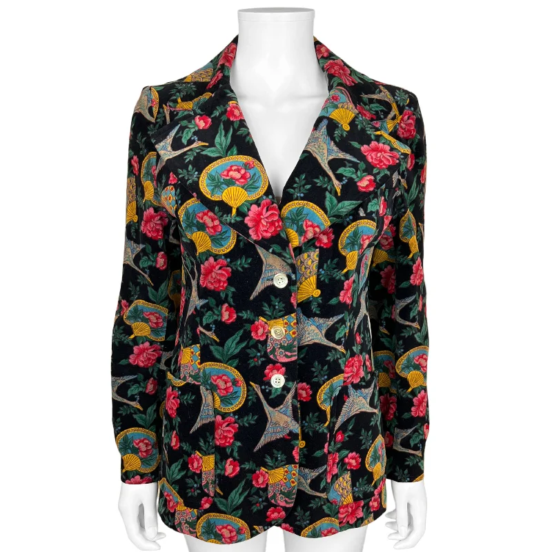 Vintage 1970s Printed Velvet Jacket Made in France Ladies M