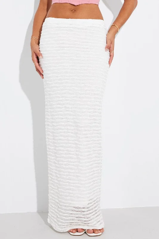 White Maxi Skirt High Rise Textured Fabric