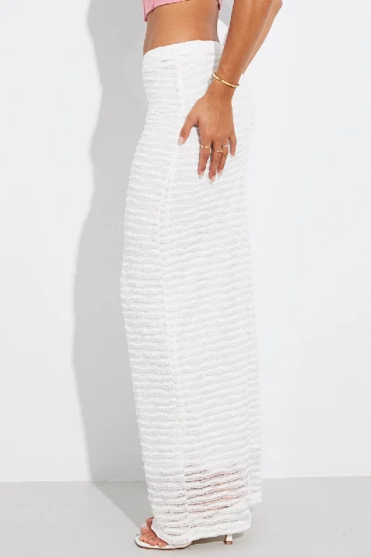 White Maxi Skirt High Rise Textured Fabric