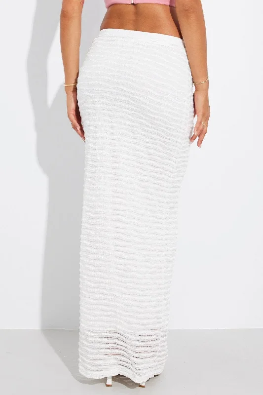 White Maxi Skirt High Rise Textured Fabric