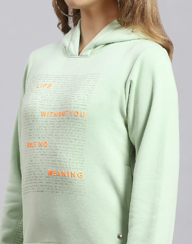 Women Green Printed Hooded Full Sleeve Sweatshirt