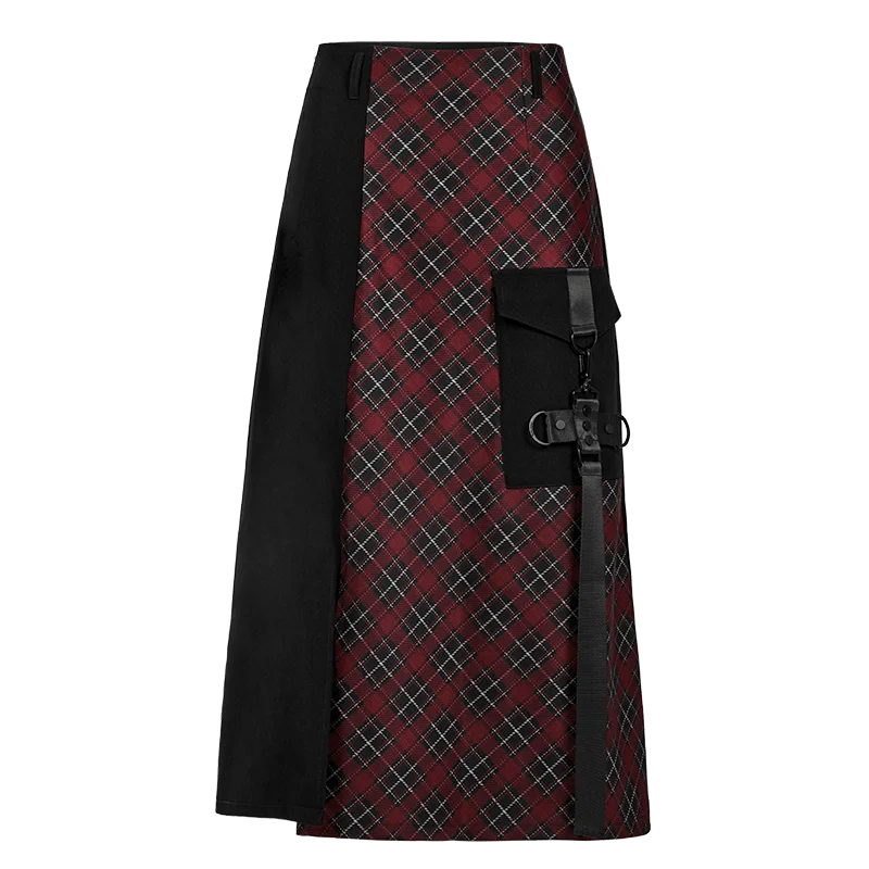 Women's Grunge Big-pocket Plaid Splice Skirt