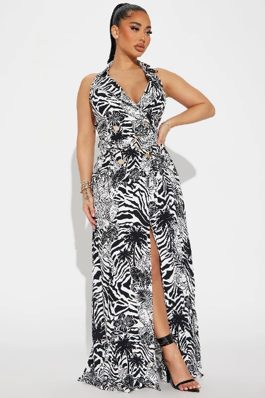 Wynter Linen Maxi Dress - Black/White