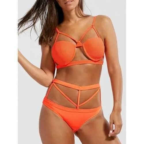 Caged Strappy Underwire Bikini Set - Orange Red Xl Bandeau bikini, Strapless, Chic, Comfortable Caged Strappy Underwire Bikini Set - Orange Red Xl Bandeau bikini, Strapless, Chic, Comfortable